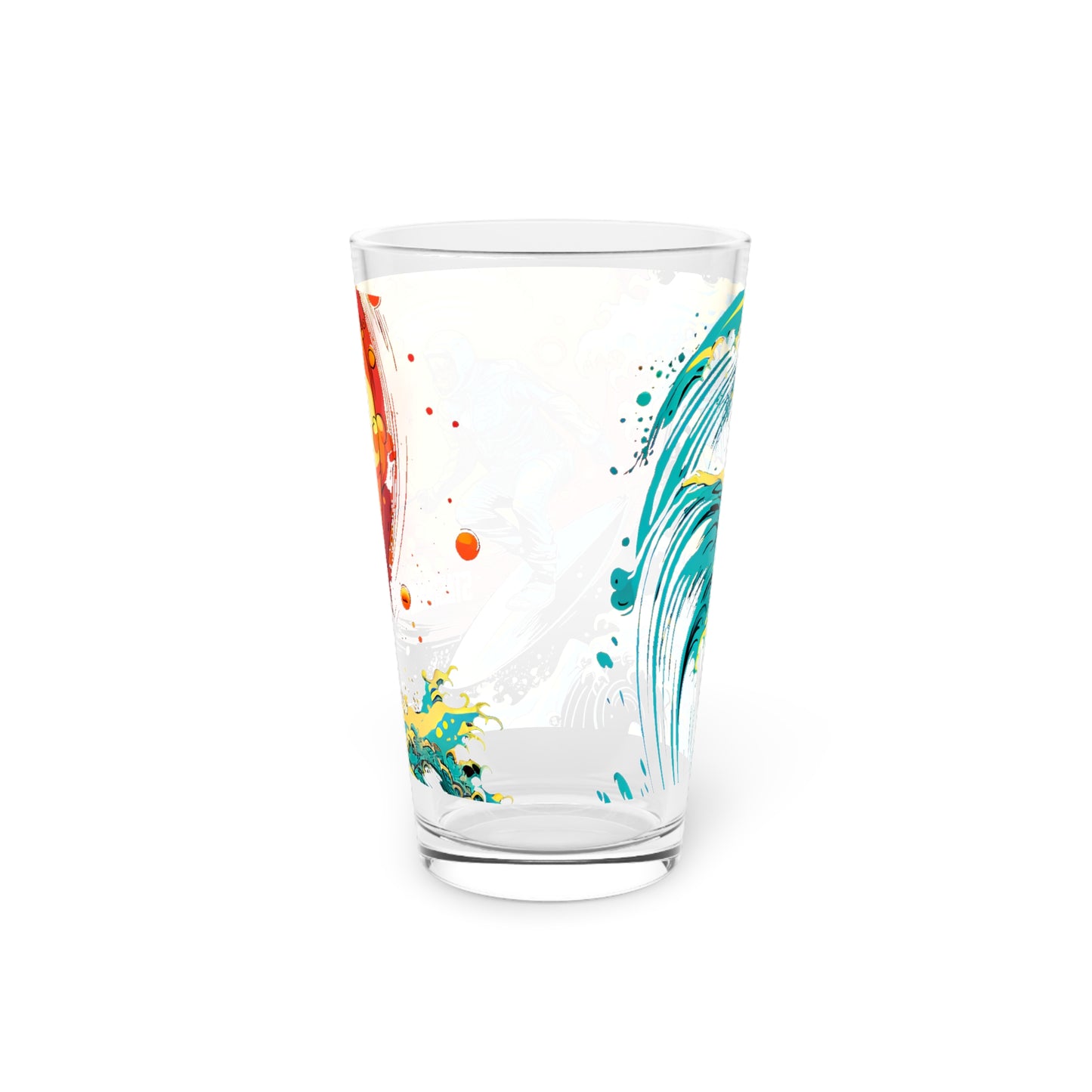 Surfing Astronaut Space Wave Art, Pint Glass, 16oz, Waves Designs #67