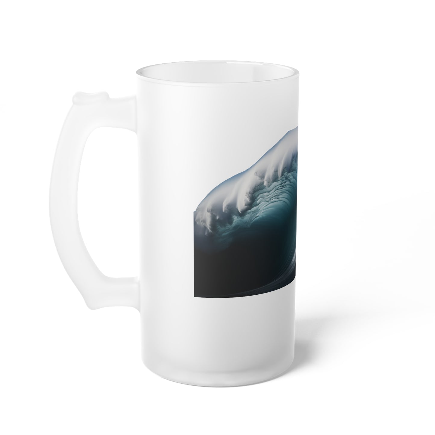 Embrace the Power: Surfer Charging a 61-Foot Giant Wave Frosted Beer Mug - Waves Design #061. Feel the thrill as you sip your favorite brew, celebrating the surfer's bravery in the face of nature's might. 🏄‍♂️🍺 #SurferCourage #GiantWaveMug #StashboxGlassware