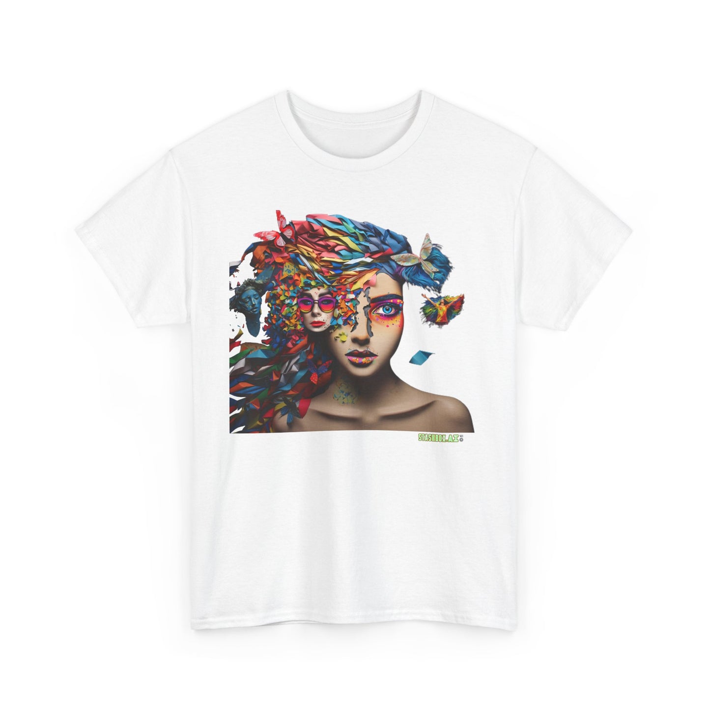 Unisex Heavy Cotton T-Shirt Rainbow Drawn Beautiful Woman 008