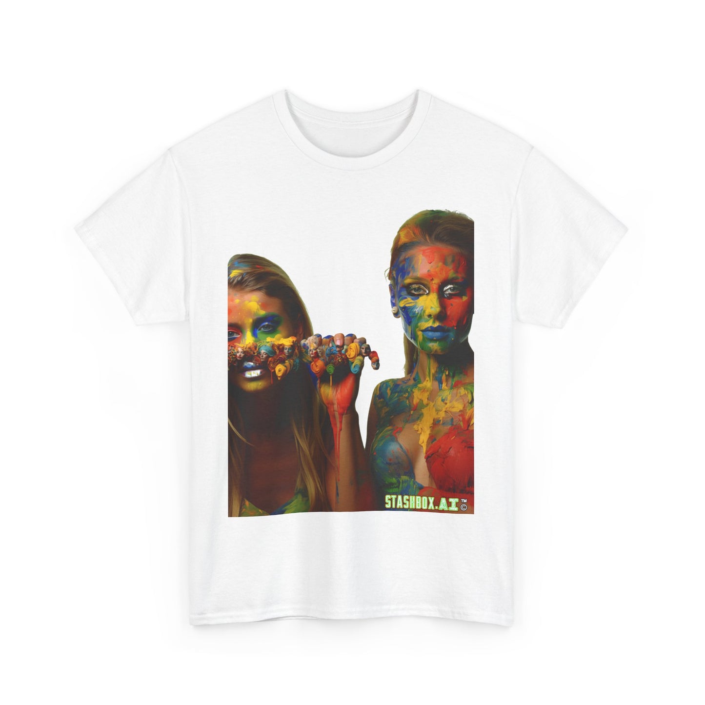 Unisex Heavy Cotton Tee Rainbow Body Painted Models 023