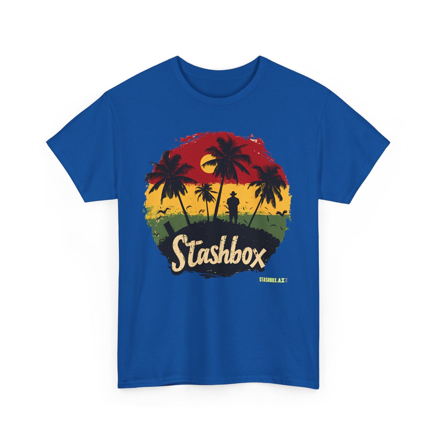 Unisex Heavy Cotton Tee Stashbox Tropical Green Yellow Red Rasta Colors Design 001