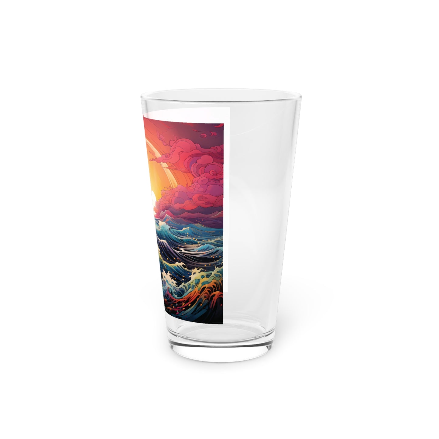 Pint Glass, 16oz Colorful Waves Design 010