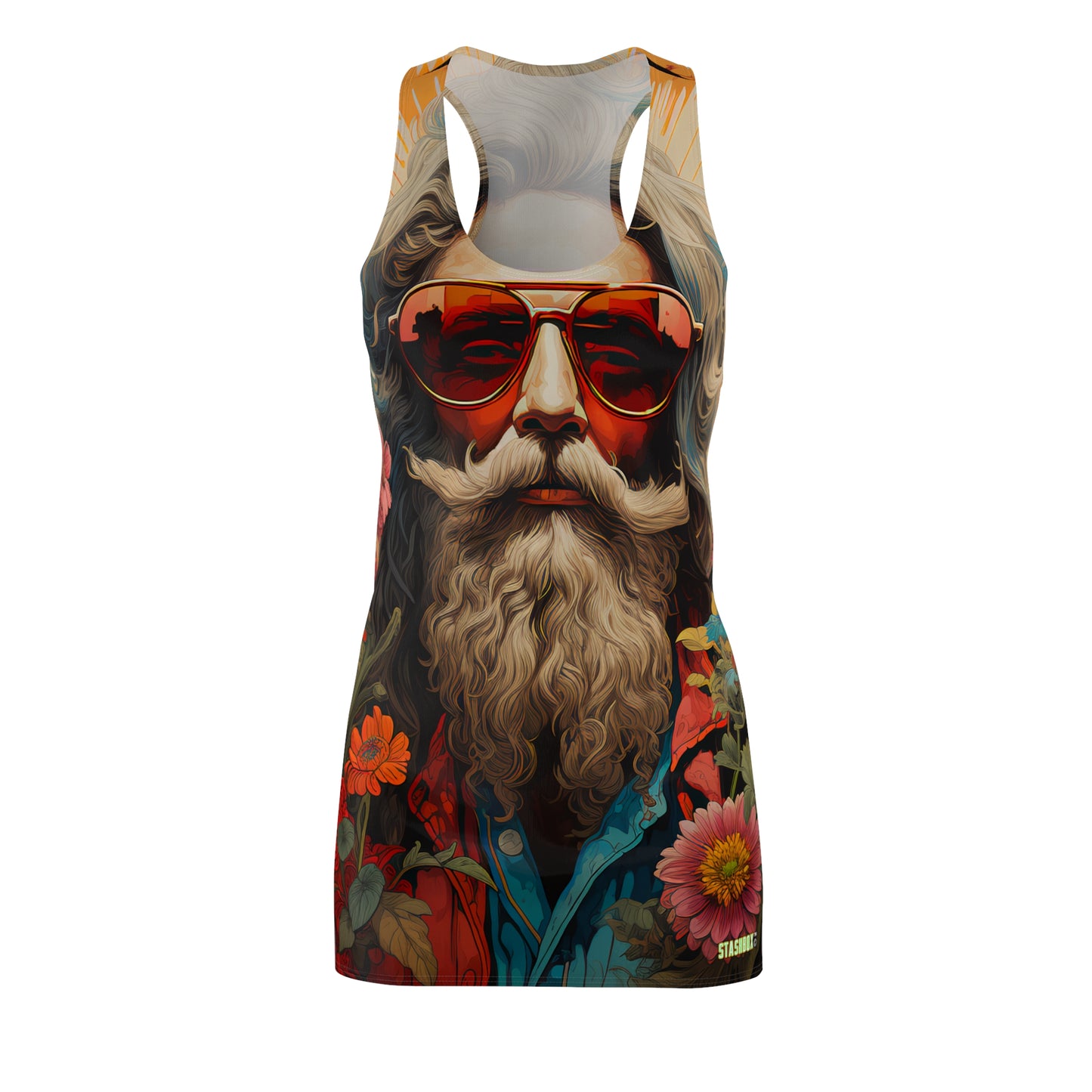 Women's Cut & Sew Racerback Dress (AOP) Serious Hippy Headshot - Psychedelic #002