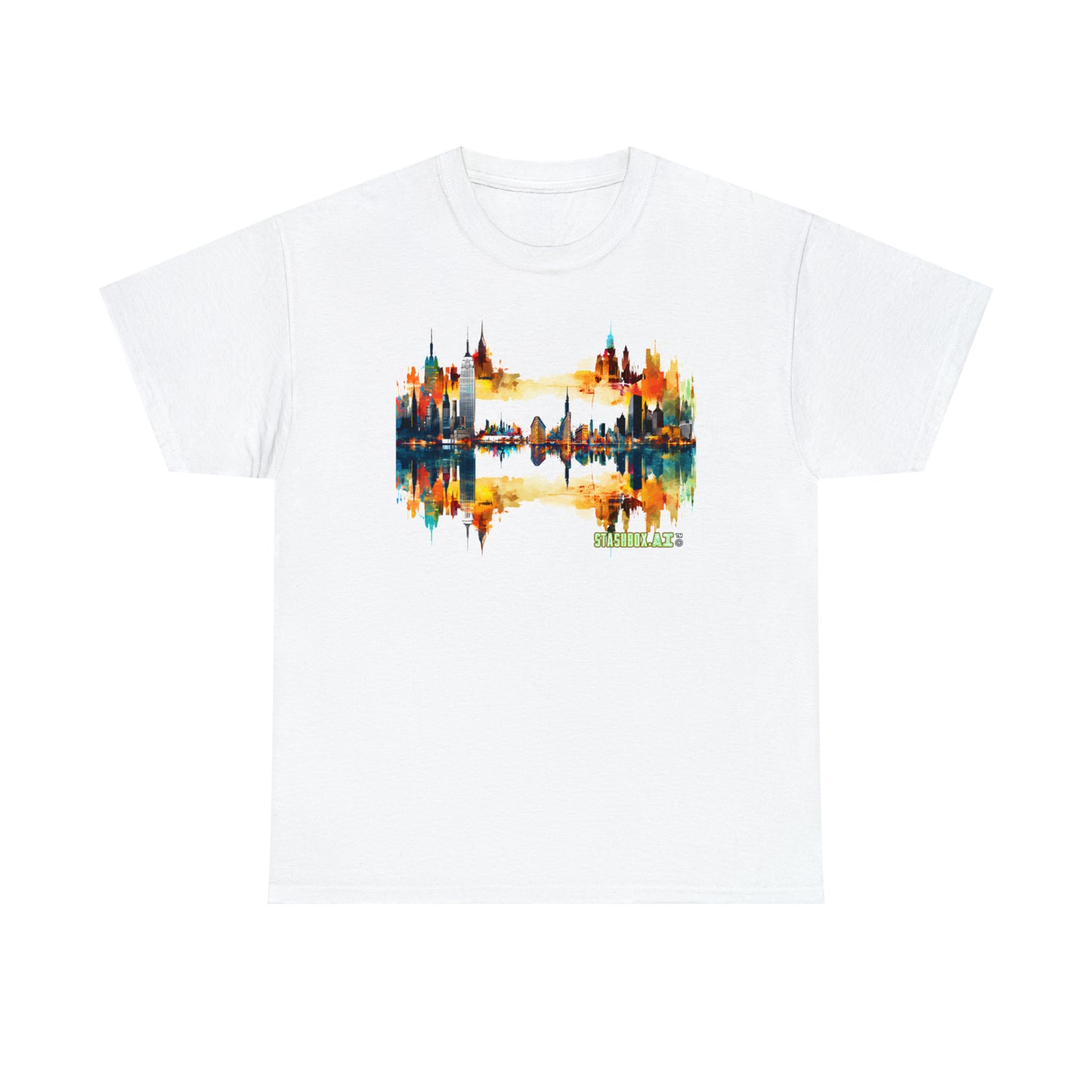 Unisex Heavy Cotton T-Shirt featuring NYC Skyline Art - Stashbox New York Tee