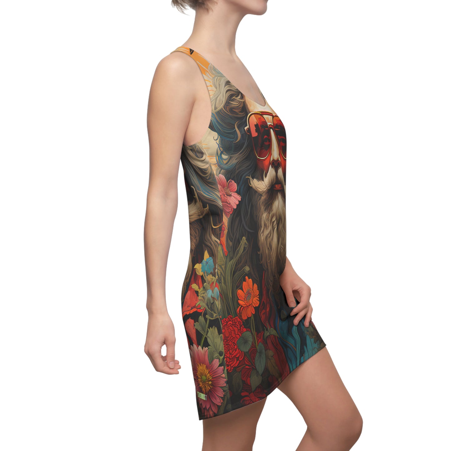 Women's Cut & Sew Racerback Dress (AOP) Serious Hippy Headshot - Psychedelic #002