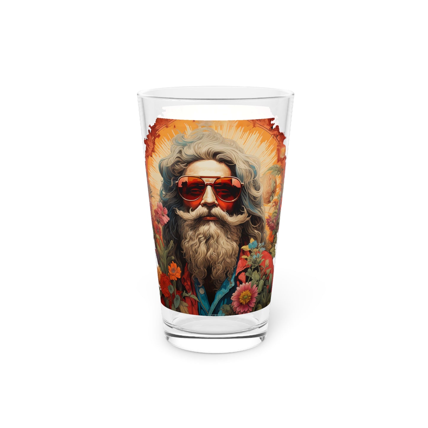 Psychedelic Hippy's Portait Art Pint Glass, 16oz - Psychedelic Design #002