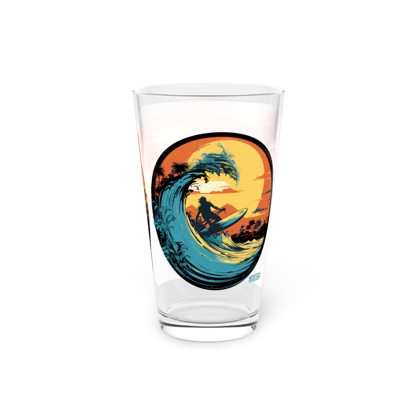 Pint Glass, 16oz Colorful Sunset Wave Art 2-in-1 Designs 045a 045b