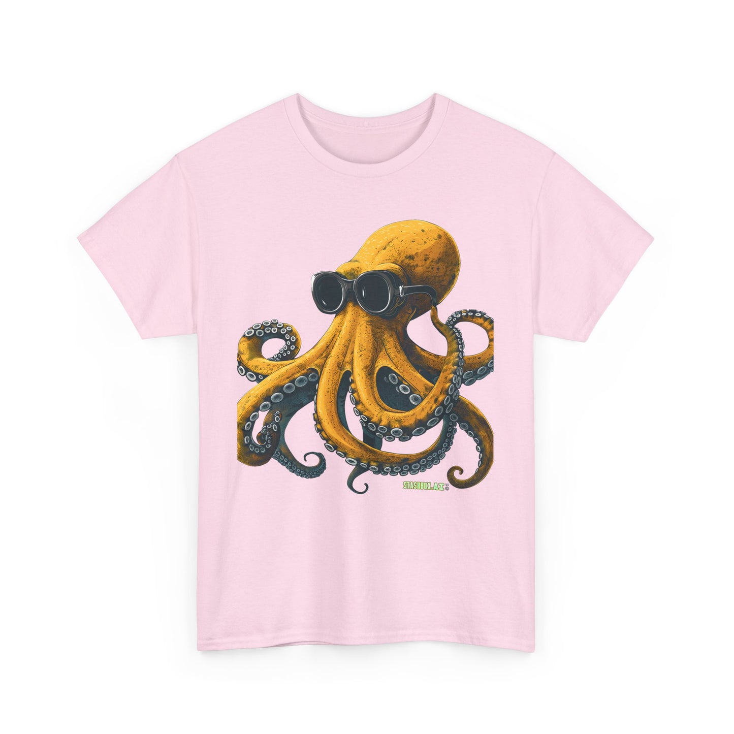 Unisex Adult Size Heavy Cotton Tshirt Drawn Yellow Octopus 001