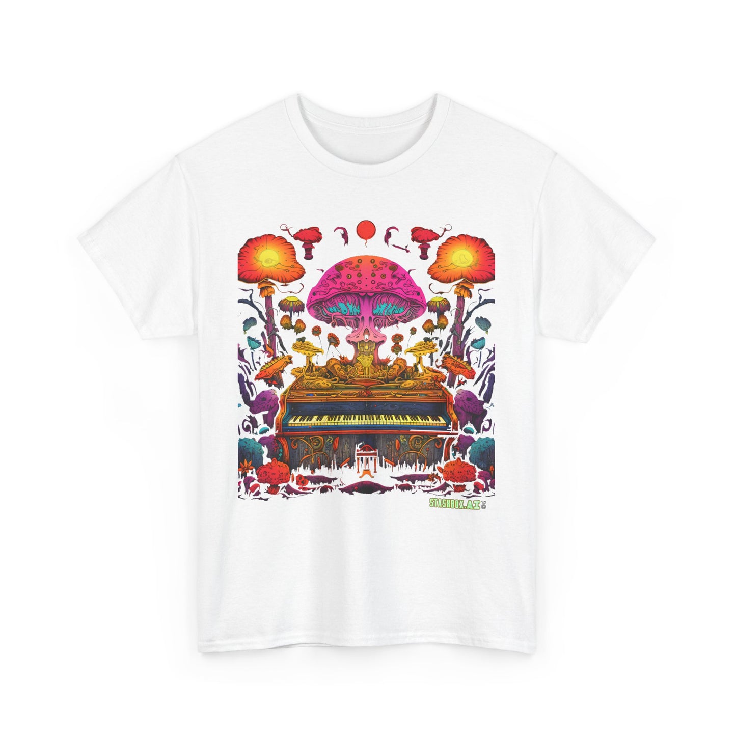 Unisex Heavy Cotton Tee Psychedelic Piano Design 001