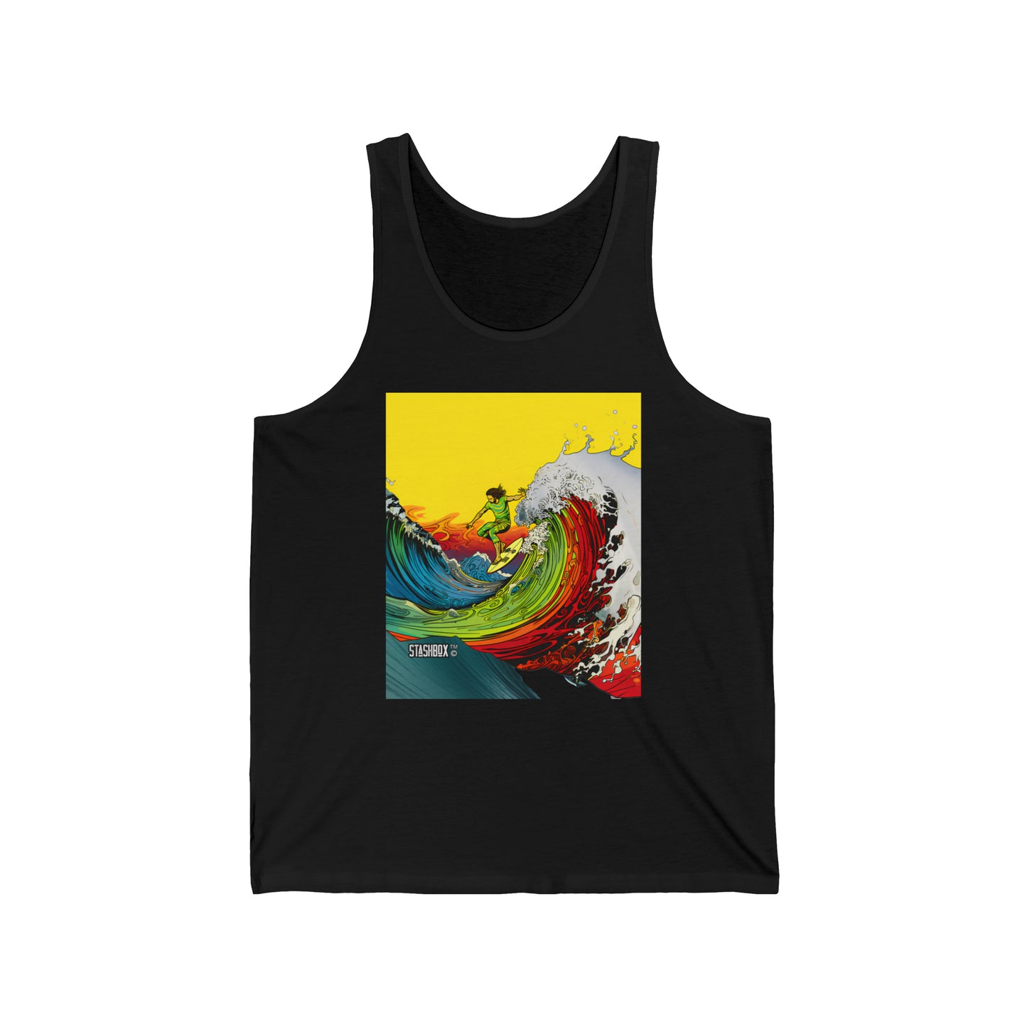 Unisex Jersey Tank Mixed Media Surfer Mid-Air Psychedelic Wave Art Fantasy Beach California 63