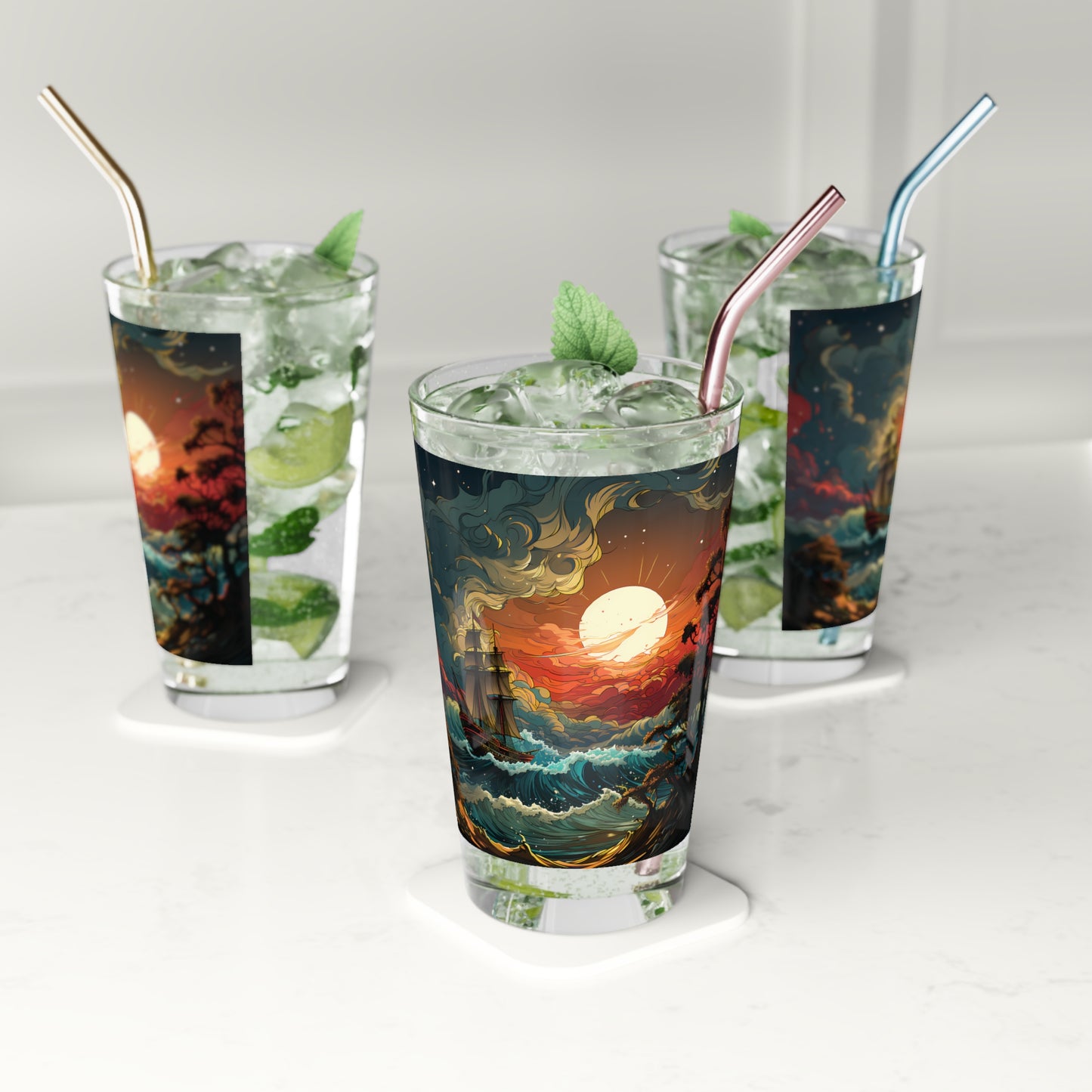 Tarot enthusiasts, dive deep into the sea of divination with our Tarot Card Style Ocean Waves Pint Glass (16oz) - Waves Design #030. Crafted by Stashbox.ai, this glass features a mesmerizing tarot-inspired design. Experience divination in every sip with this exclusive piece.