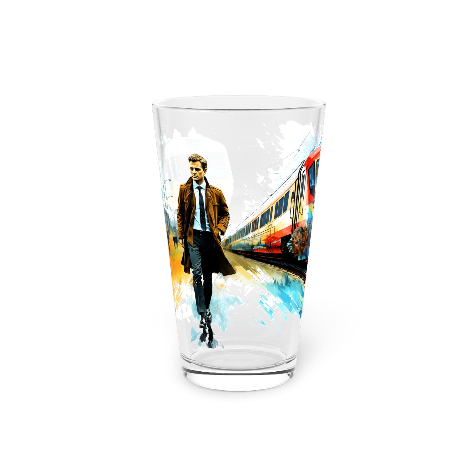 Artistic Bauhaus Style Trains Scene Pint Glass - Stashbox Exclusive