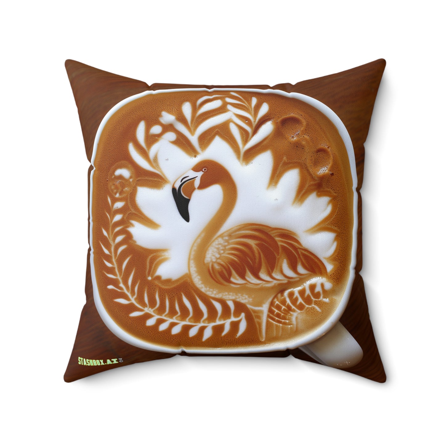 Faux Suede Square Pillow Flamingo Latte art and Tropical Scene 001 002