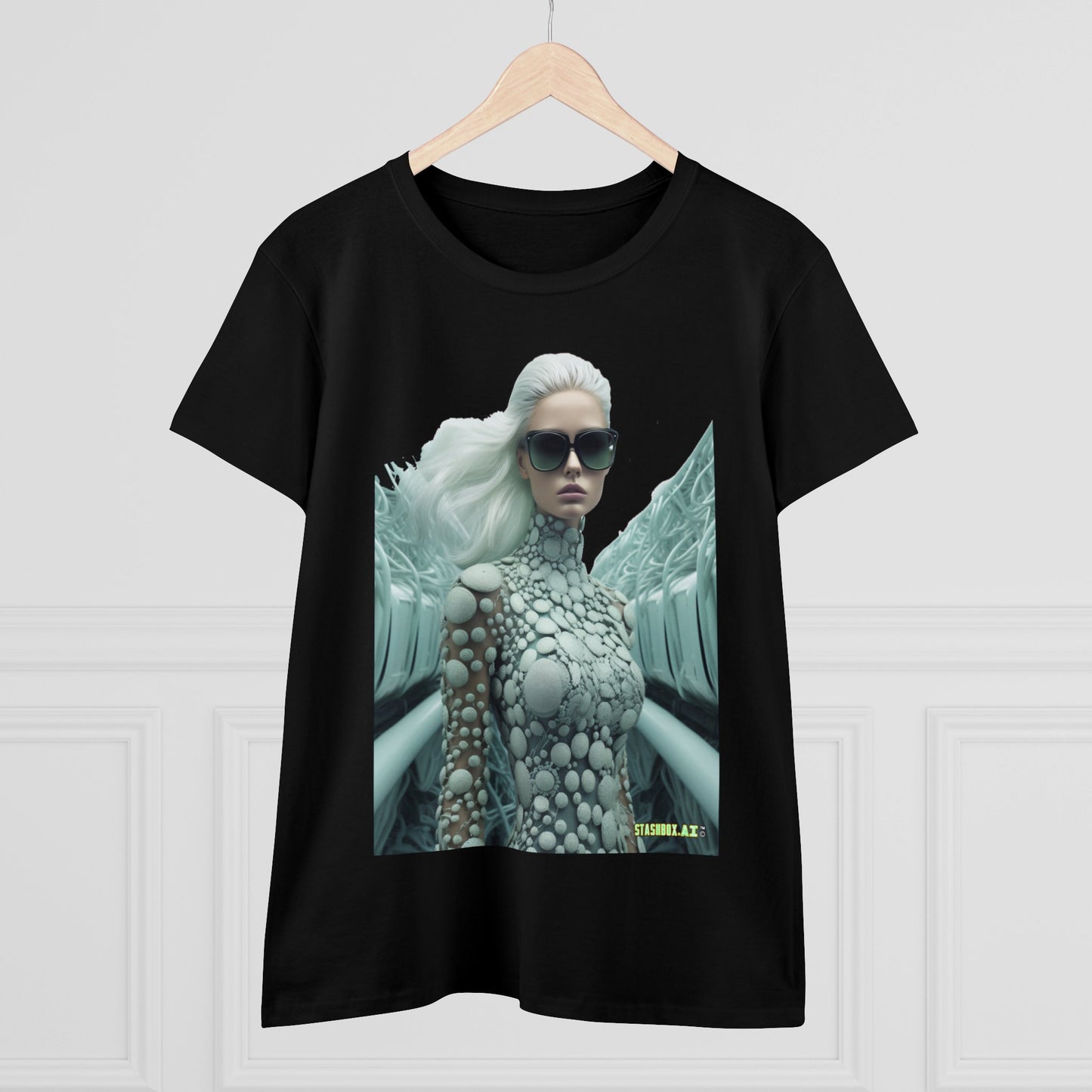 Women's Midweight Cotton T-Shirt Silver Futuristic Train Model 010