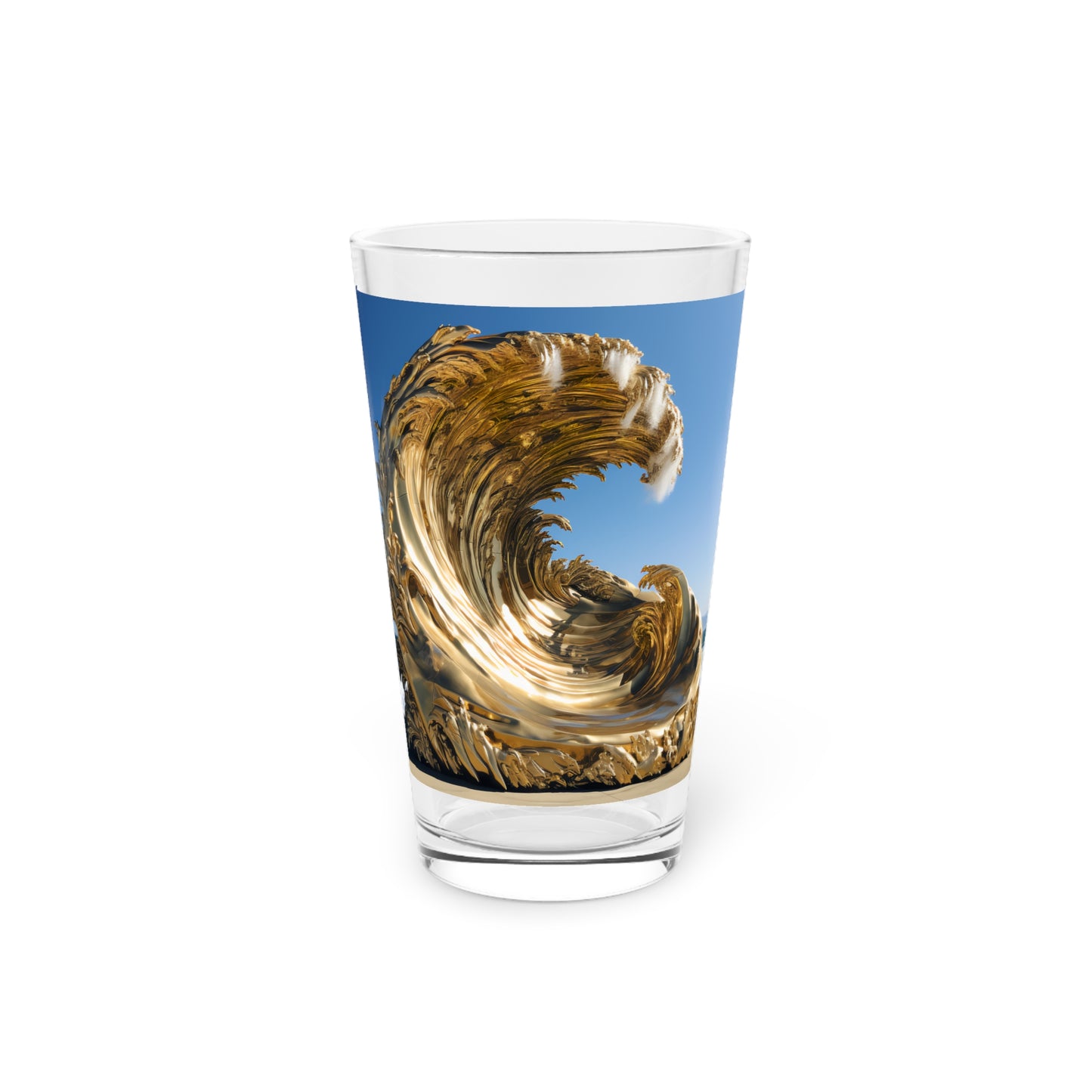 Pint Glass, 16oz Golden Wave Statue 026