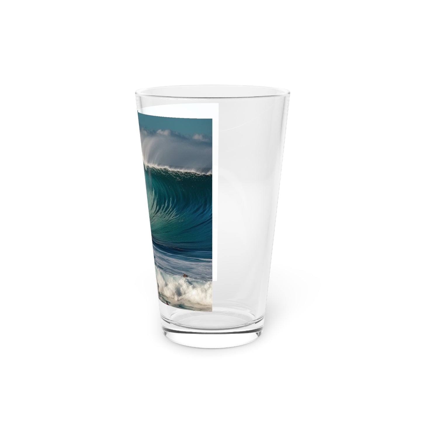 Dive into the waves of Pipeline: North Shore, Oahu, Hawaii, US with this Pint Glass. Surfing's soul in a glass, exclusively at Stashbox.ai.