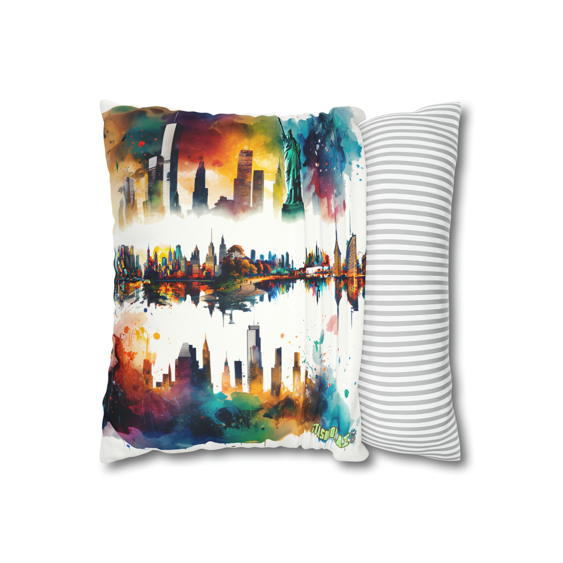 New York Cityscape Watercolor Pillow - Stashbox Artwork