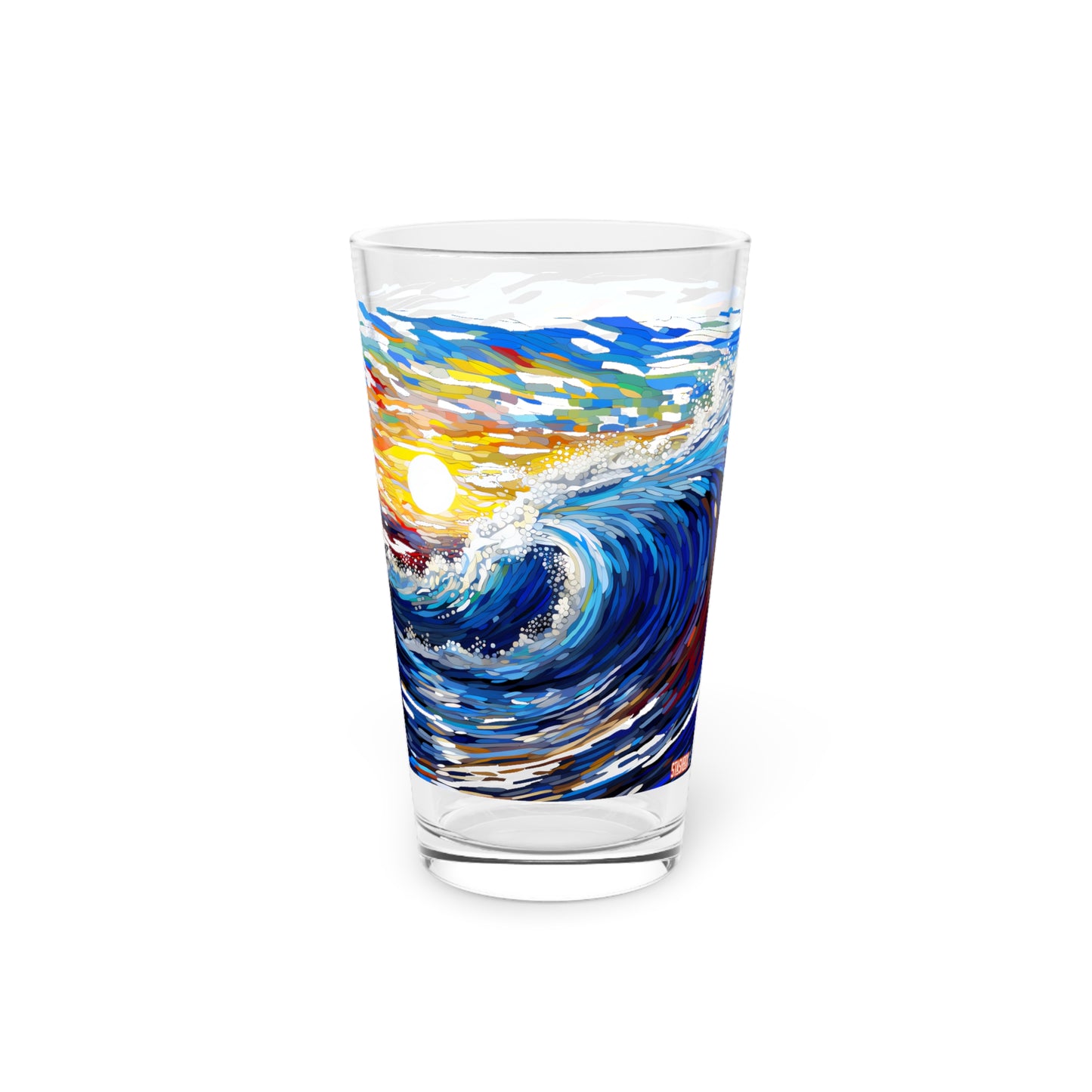 Pint Glass 16oz Huge Ocean Wave Paint by Number Style, Waves 056