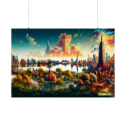 Dreamlike New York City Poster - Stashbox Design - #CityscapeArt #DreamlikeNYC #StashboxExclusive #SurrealCityscape #ArtisticPoster