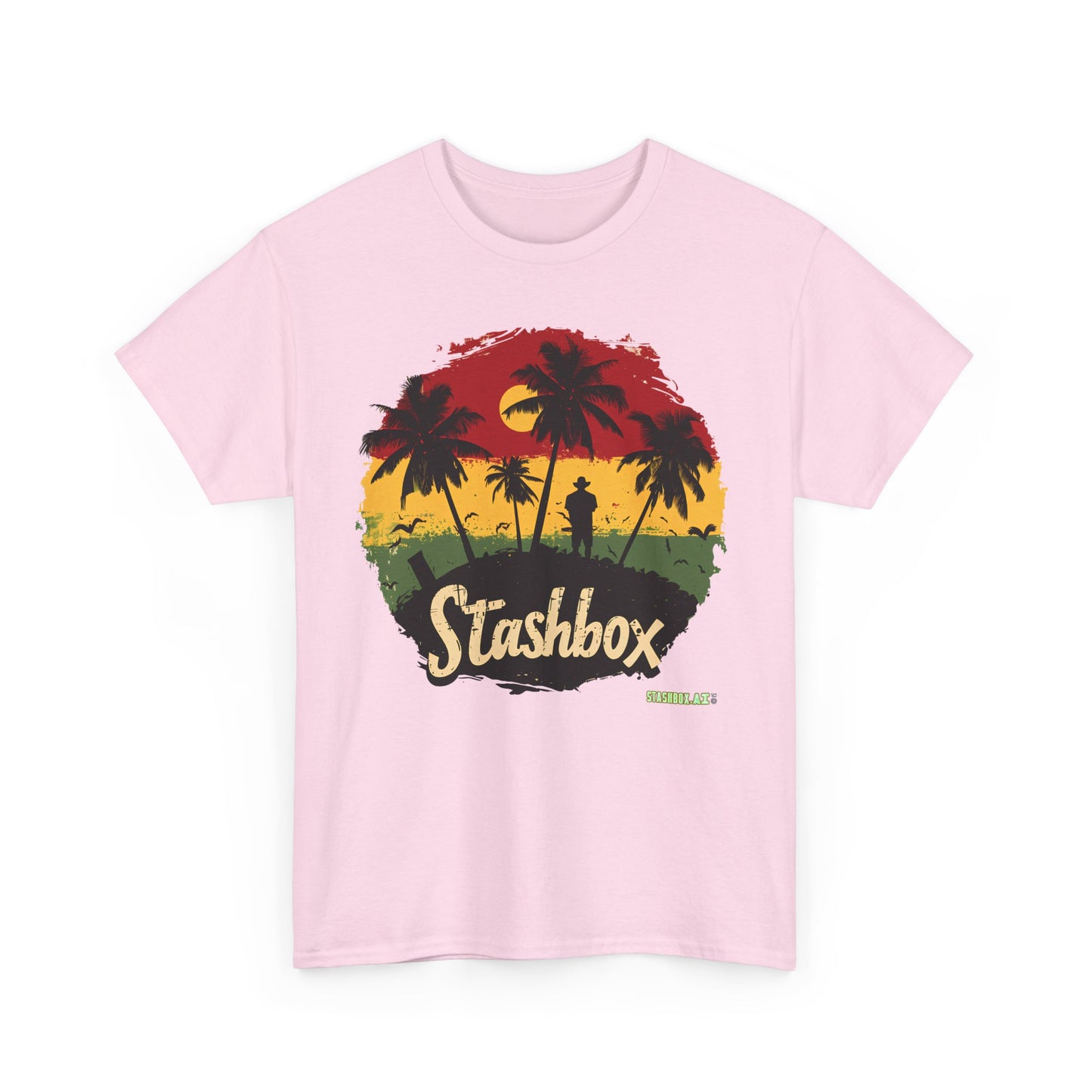 Unisex Heavy Cotton Tee Stashbox Tropical Green Yellow Red Rasta Colors Design 001