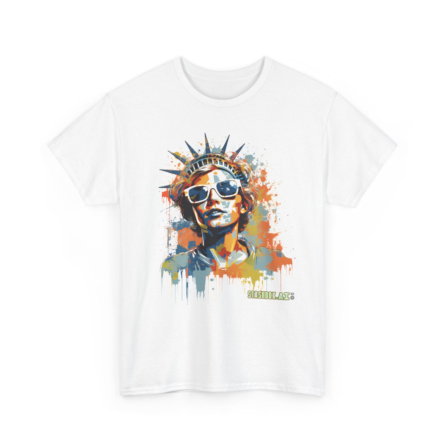 Graffiti-Inspired Statue of Liberty Man New York City - Drips and Splatters - Color Splash  - Unisex Heavy Cotton Tee - Stashbox New York Design - #001