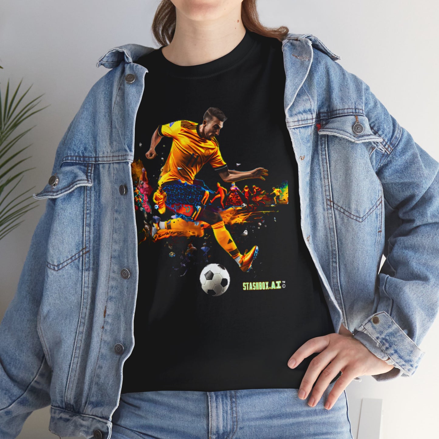 Unisex Heavy Cotton Tshirt Vibrant Color Abstract Soccer Player Voronoi 007