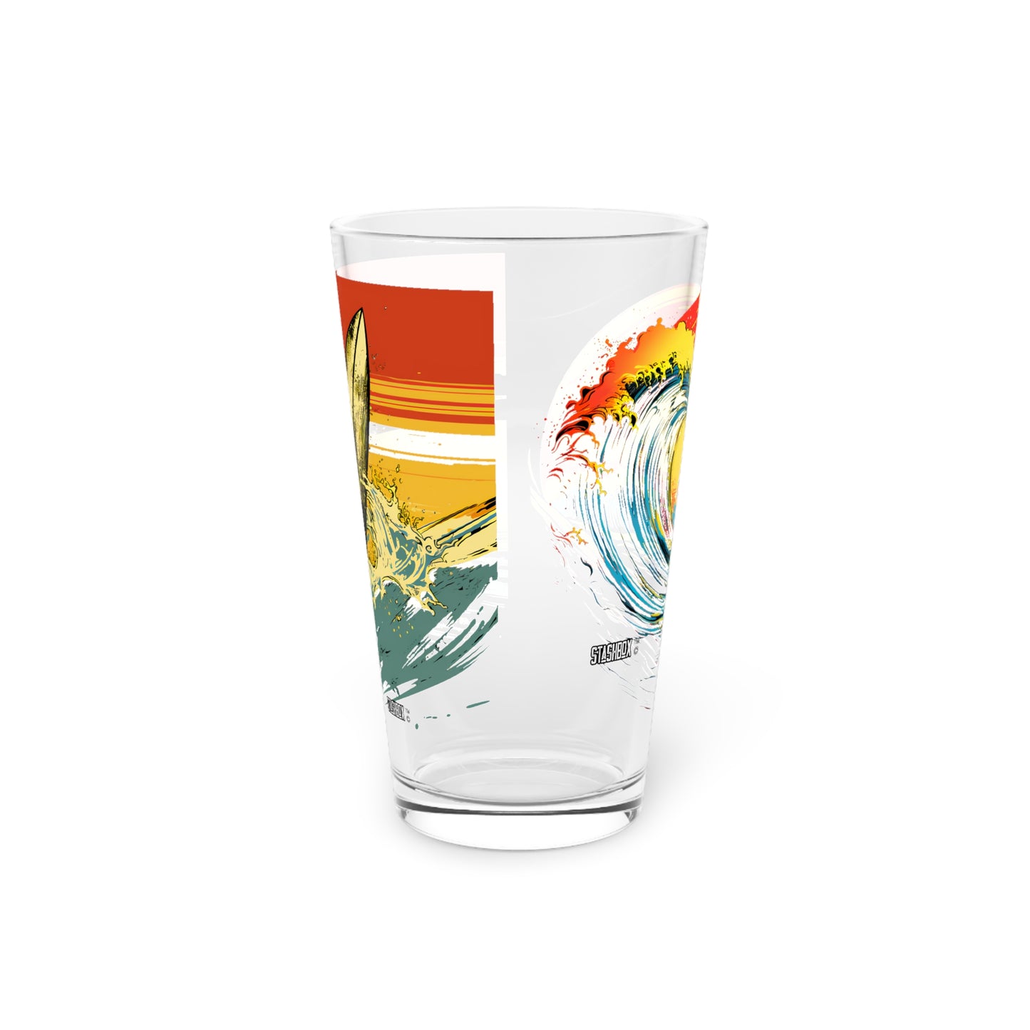 Pint Glass, 16oz - Classic Surfing Wave 2 Design in 1 - Waves 66a & 66b