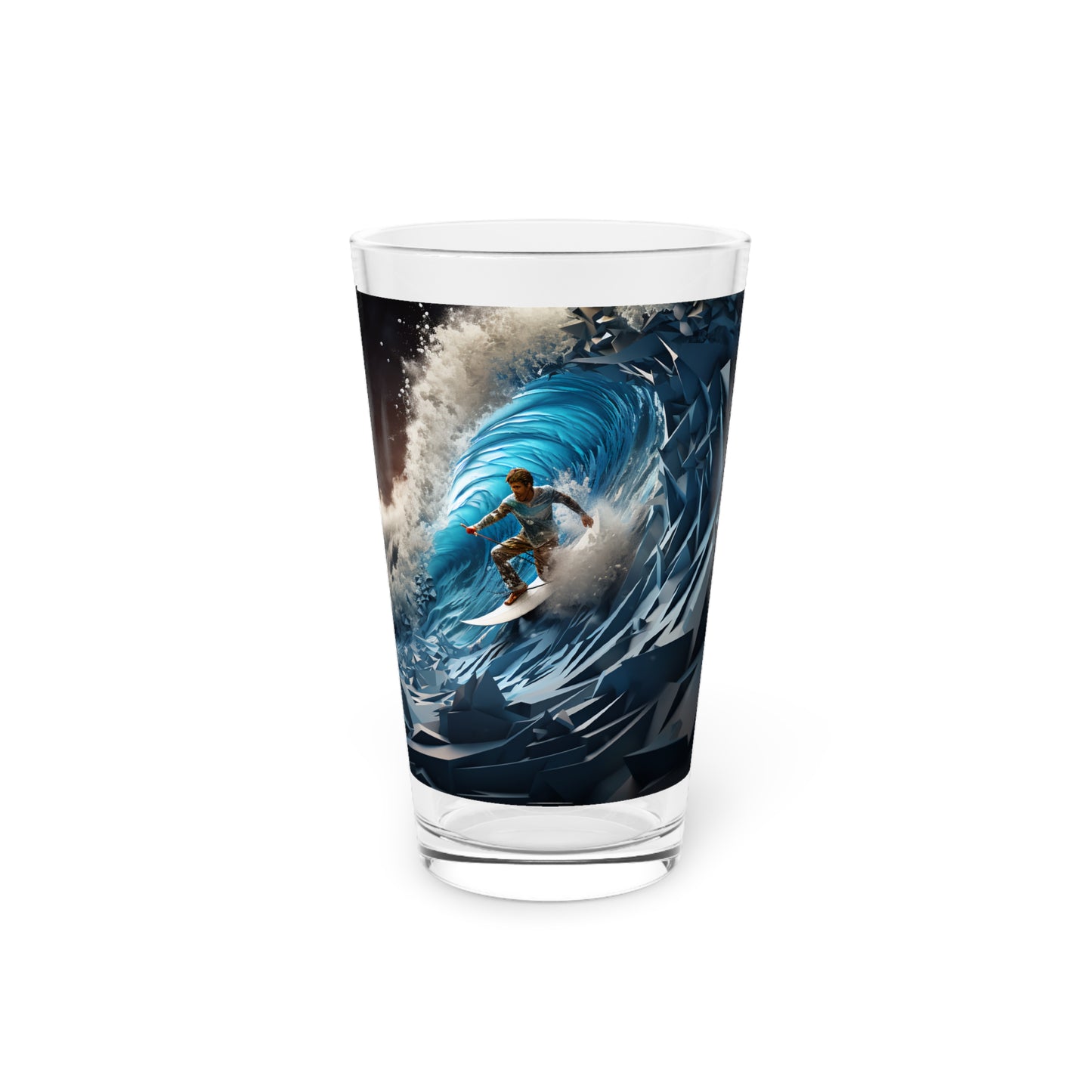 Pint Glass, 16oz Isometric Futuristic Surfing Wave 025