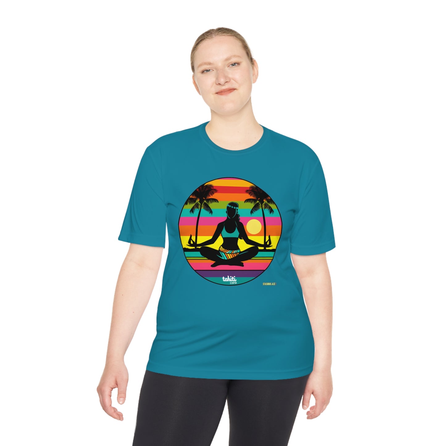 Unisex Moisture Wicking Tee Tahiti Cora Yoga Logo 004