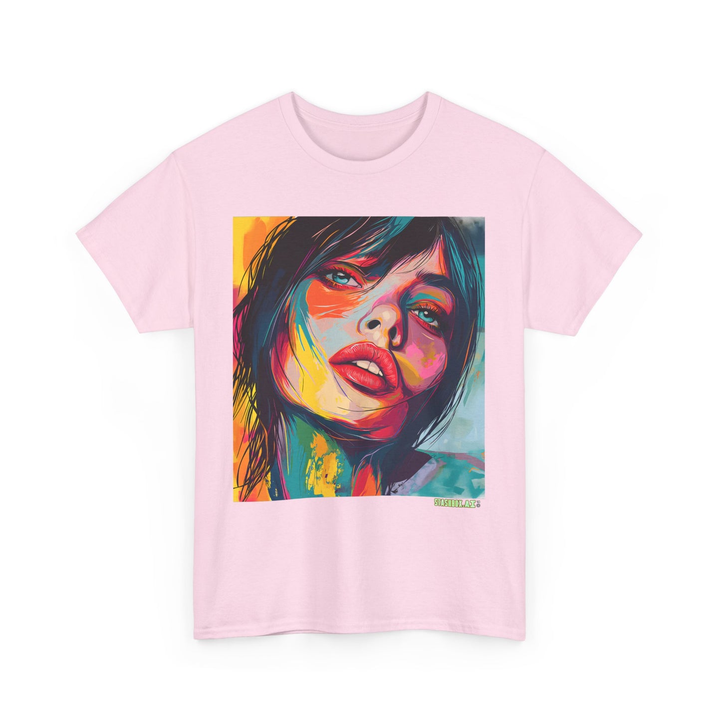 Unisex Heavy Cotton T-Shirt Beautiful Woman Drawn in Rainbow Ink 018