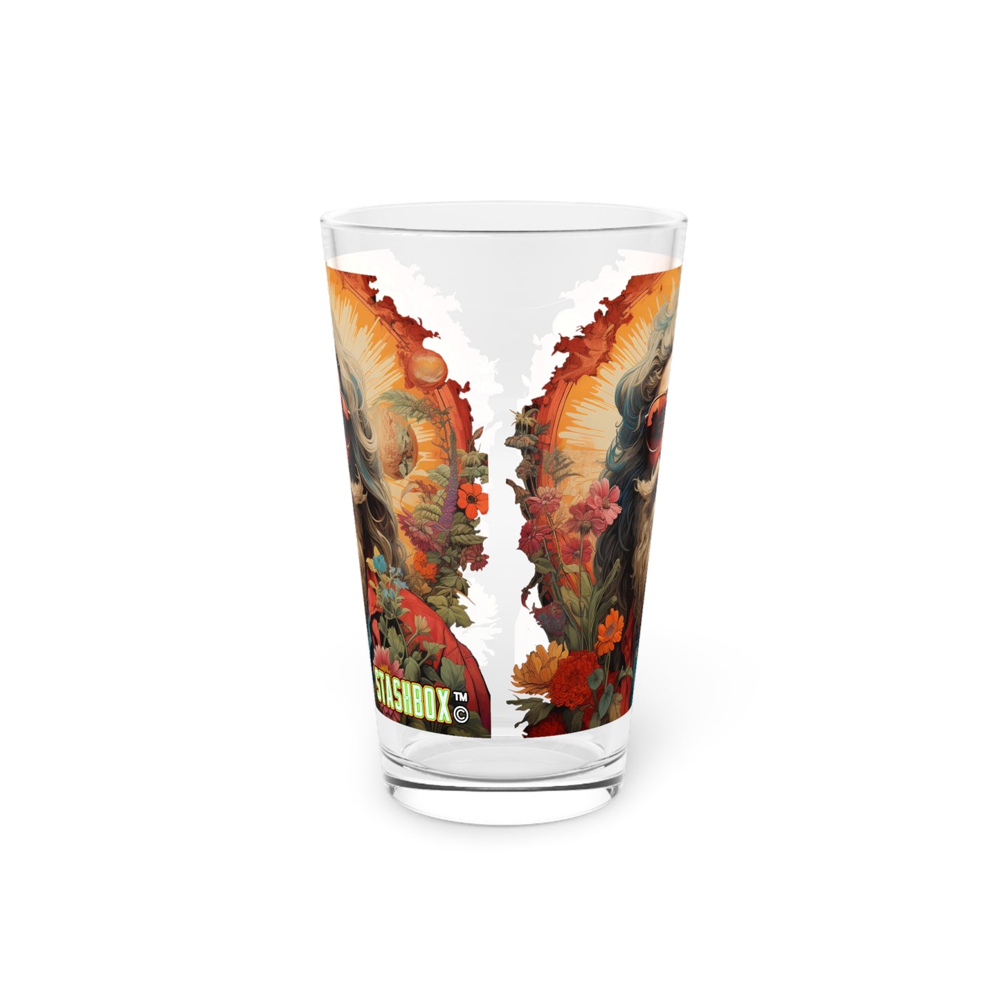 Psychedelic Hippy's Portait Art Pint Glass, 16oz - Psychedelic Design #002