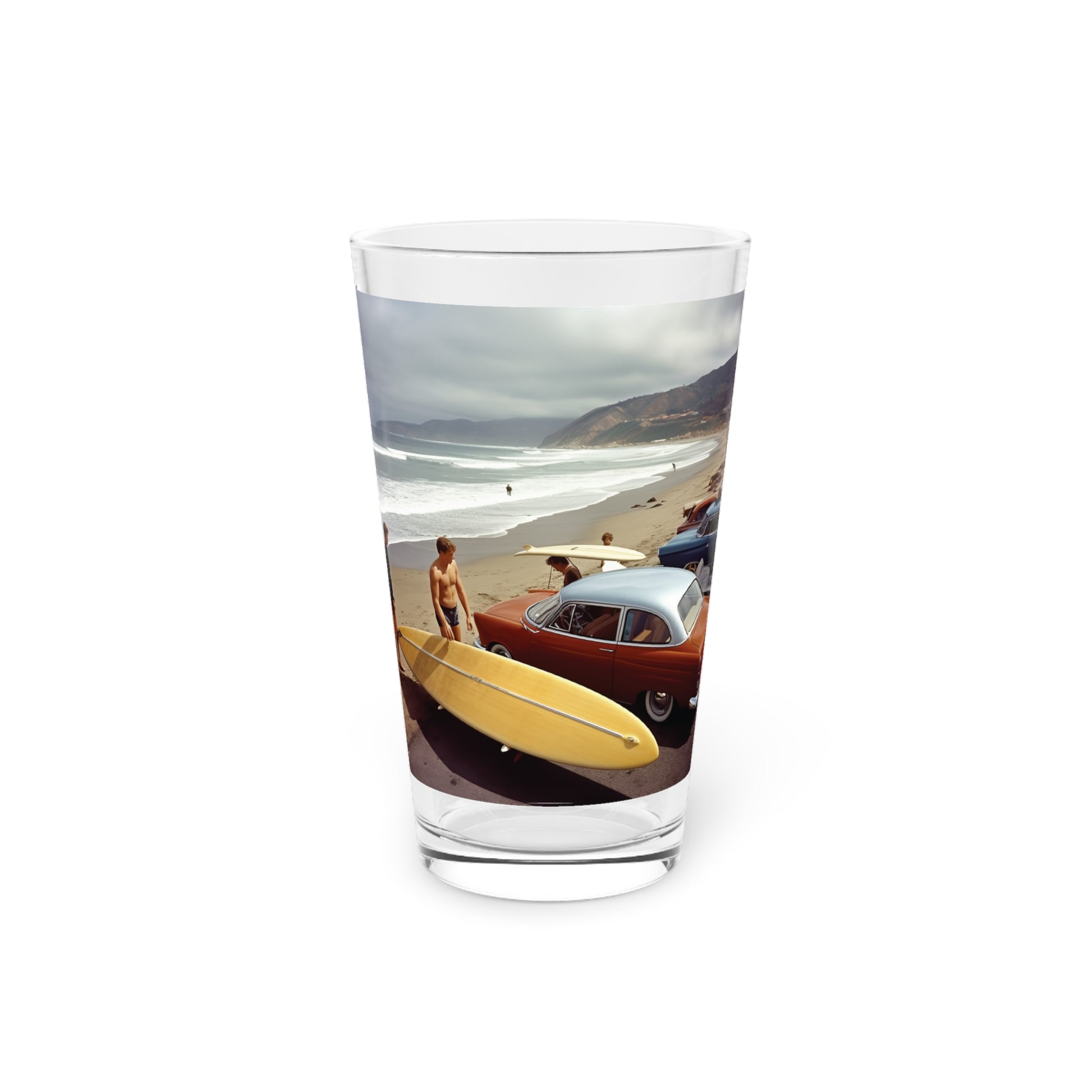 Ride the waves of history with our Malibu California 1958 Surf Spot Pint Glass, Design #023. Your beverage, your journey into surf culture, exclusively at Stashbox.ai.