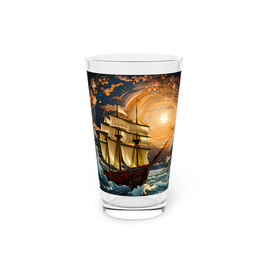 Pint Glass, 16oz Tarot Card Style Waves 033