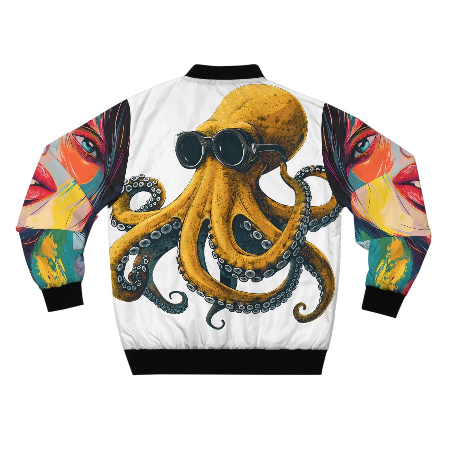 Men's Bomber Jacket (AOP) Drawn Yellow Octopus Wearing Goggles