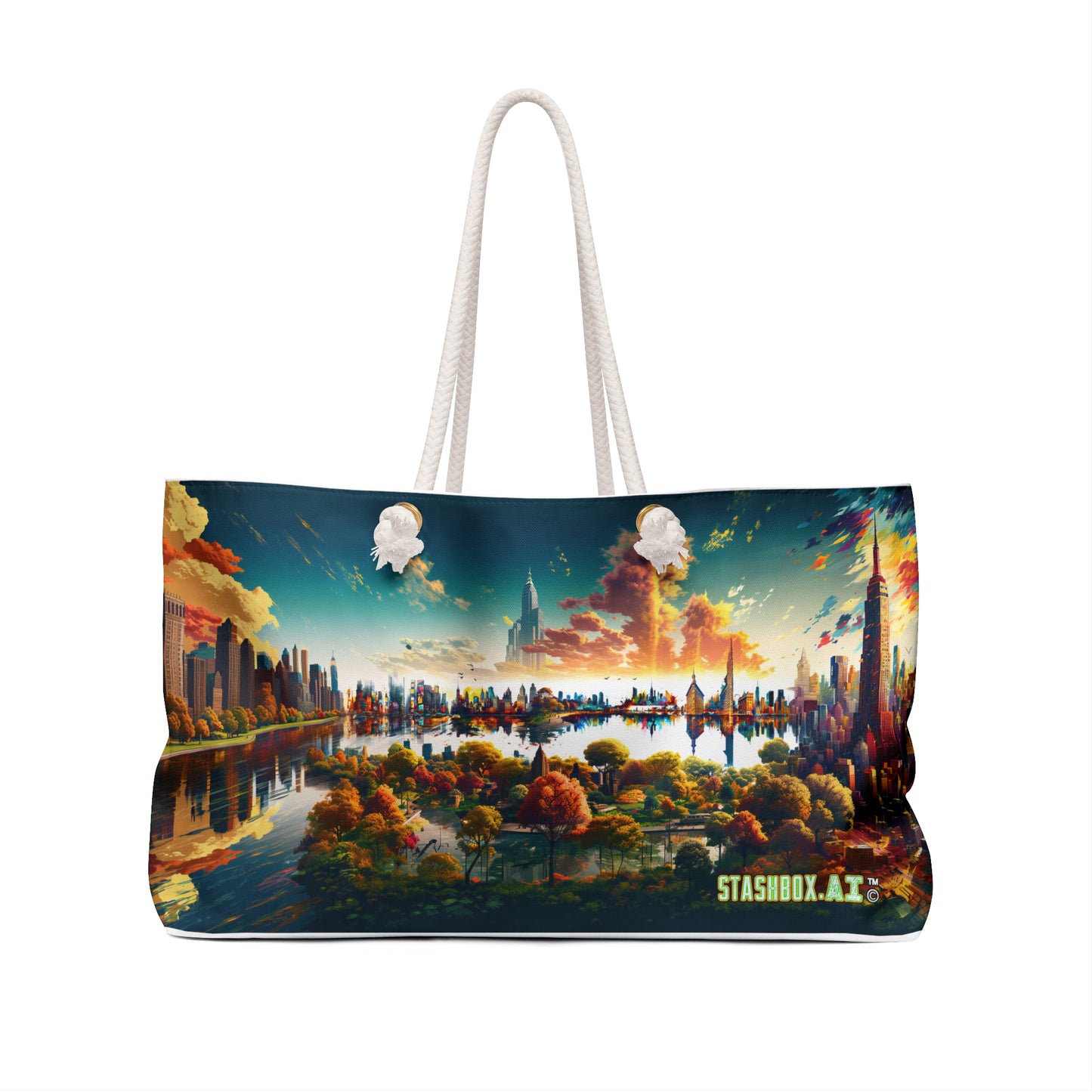 Dreamlike New York City Weekender Bag - Stashbox Design - #CityscapeTravel #DreamlikeNYC #StashboxExclusive #ArtisticWeekender