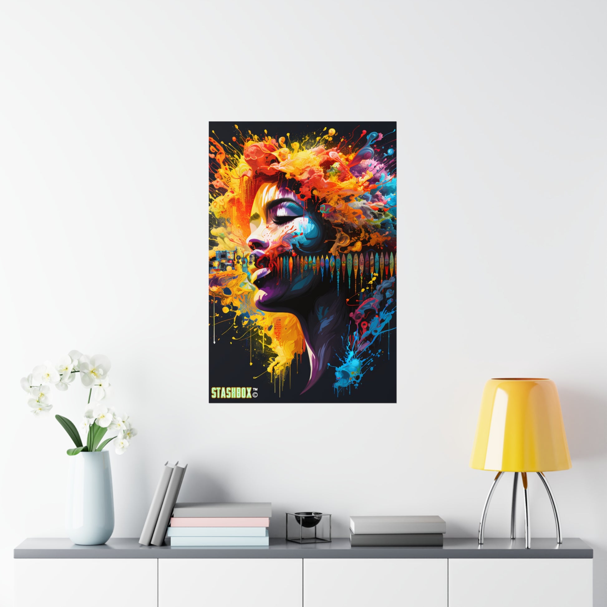 Dress your walls in artistic brilliance with our Female Singer & Surfboards Artistic Poster, 24″ x 36″. Surfboards Design #006. Your art, your harmony, exclusively at Stashbox.ai.