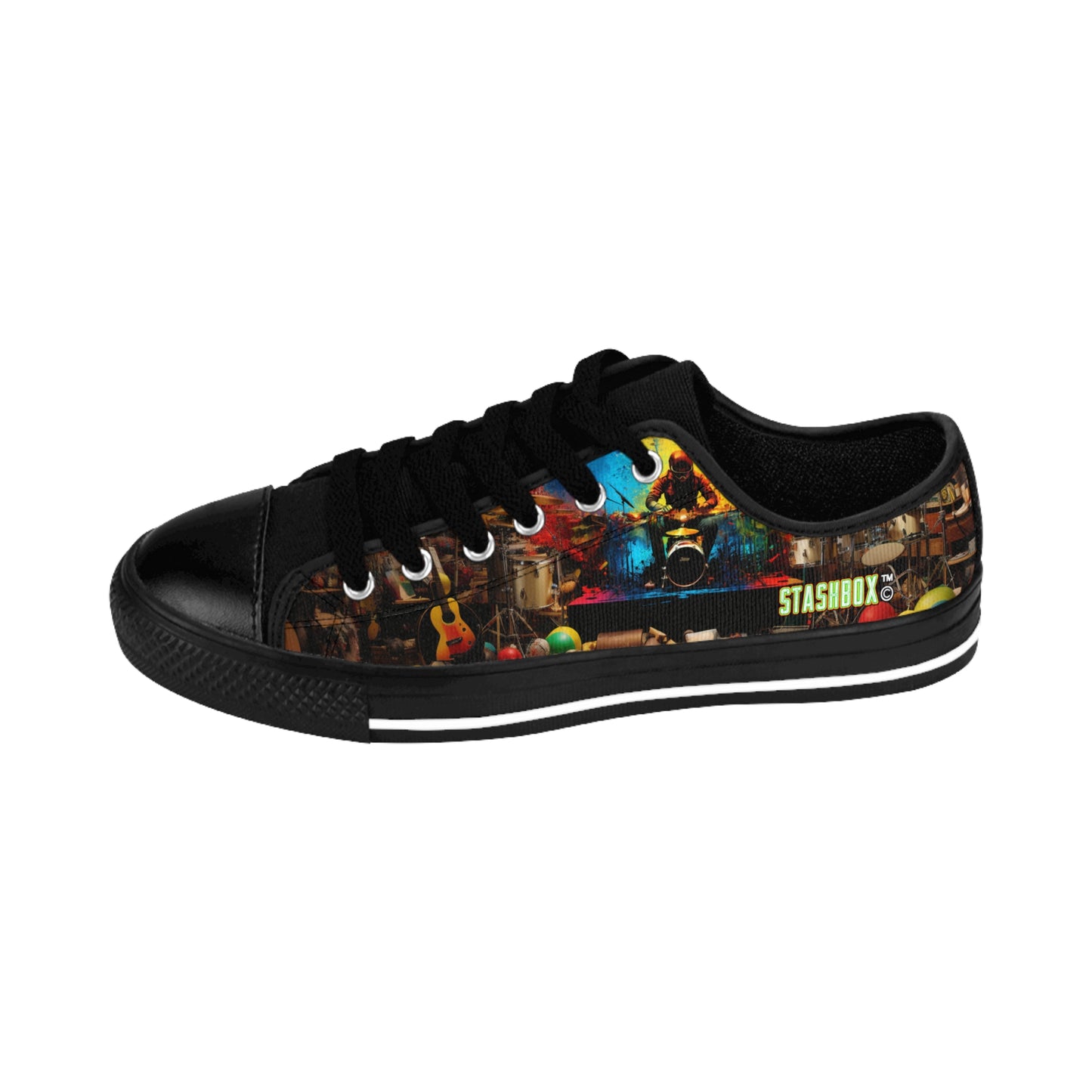 Rasta Drummer Green Yellow Red Color Explosion - Custom Men's Sneakers - Music Design #001