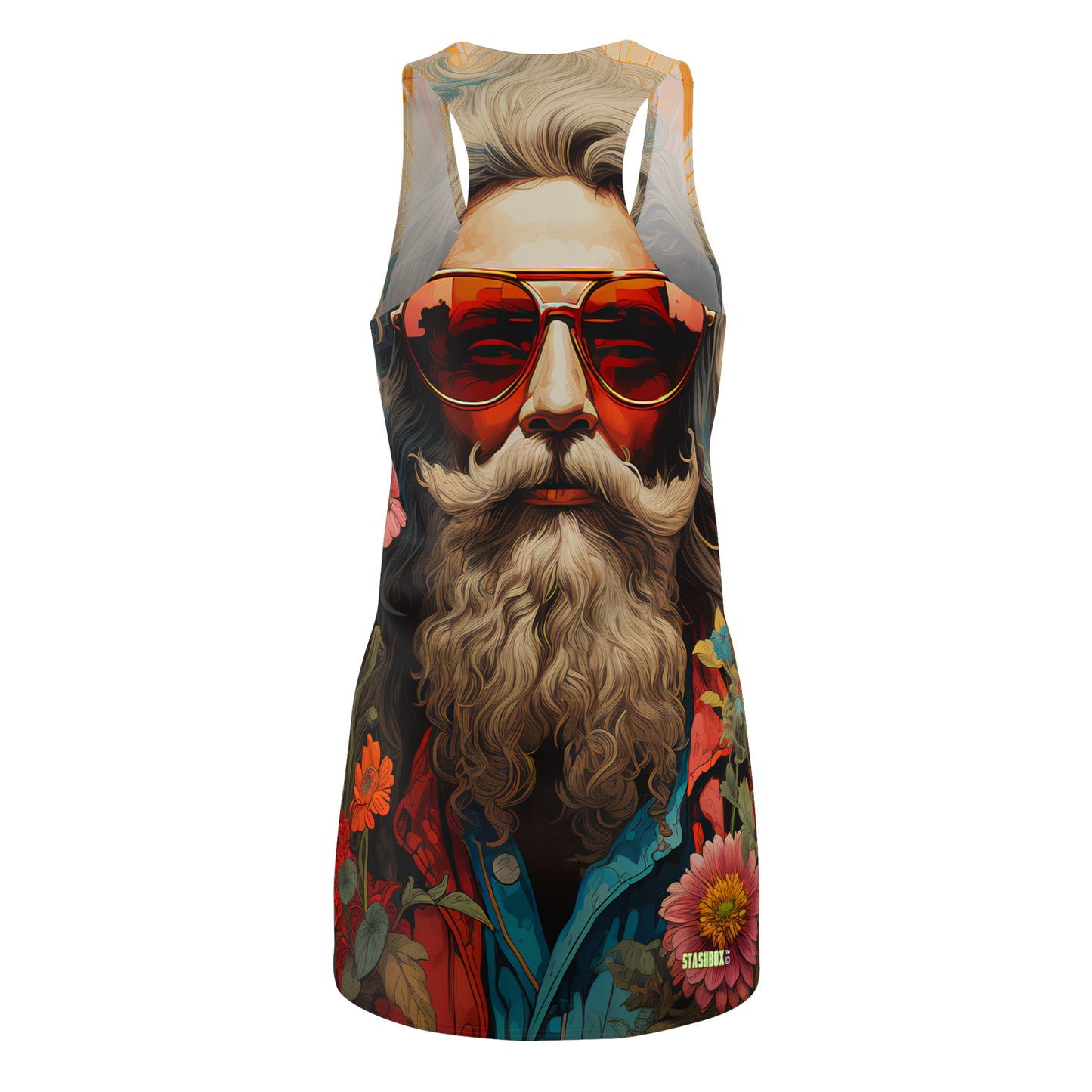 Women's Cut & Sew Racerback Dress (AOP) Serious Hippy Headshot - Psychedelic #002