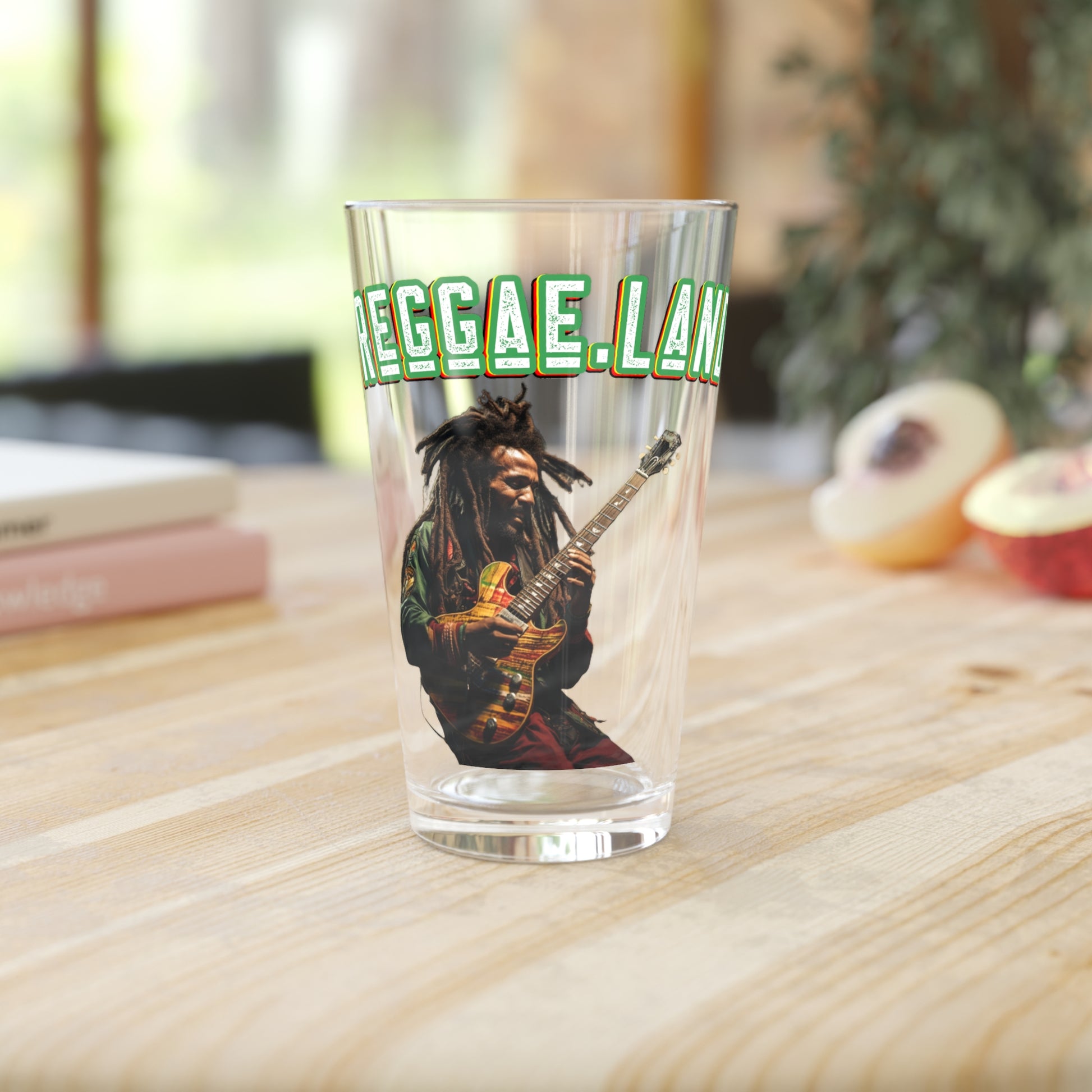 Raise a Toast to Rasta Culture: Reggae.Land Rasta Man 16oz Pint Glass - Design #033. Authentic vibes, exclusively at Stashbox.ai.