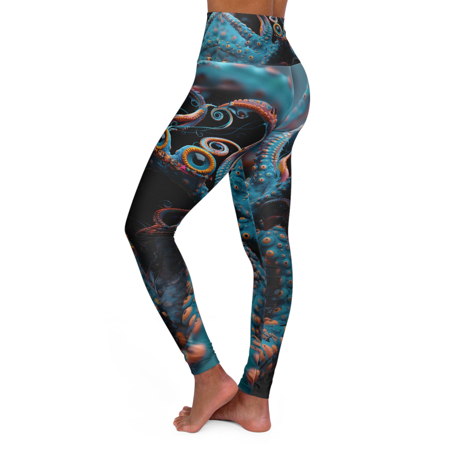 High Waisted Yoga Leggings (AOP) Turqoise Sea Creature 001