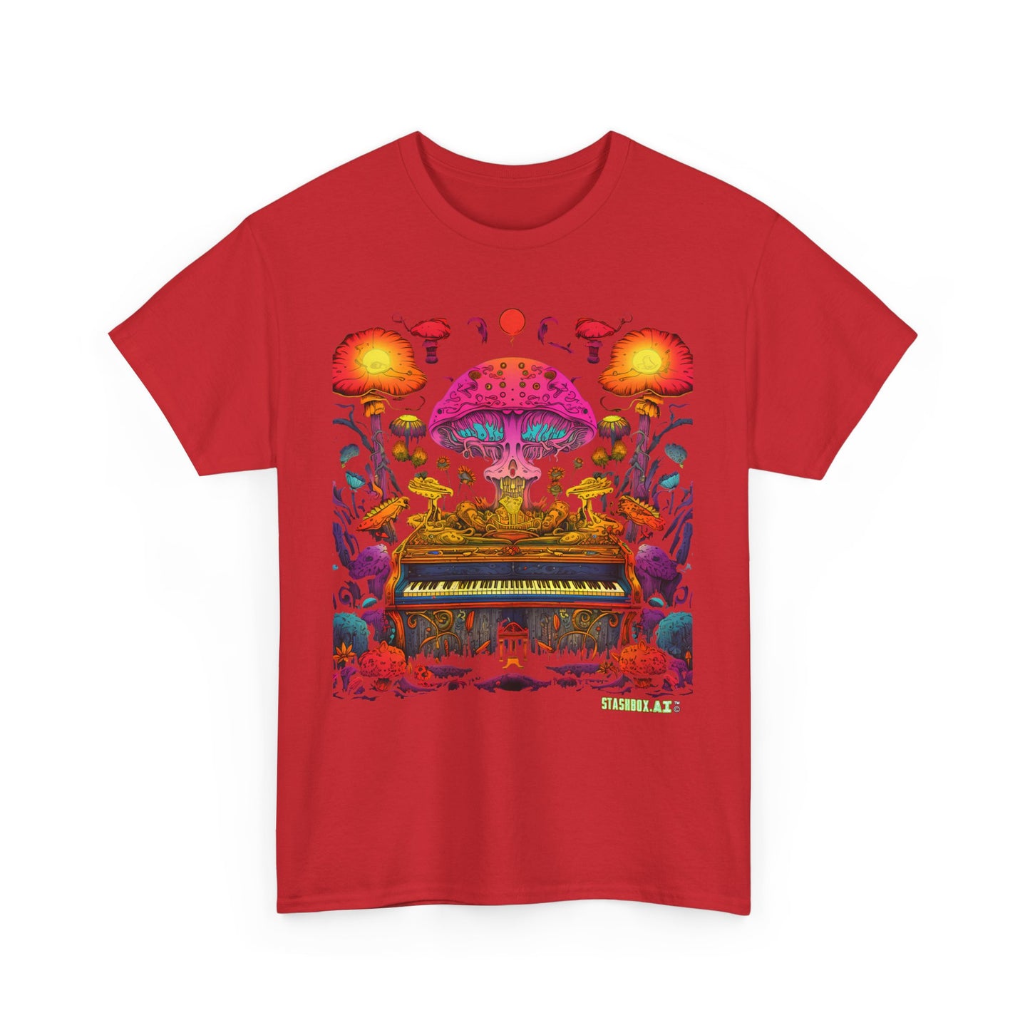 Unisex Heavy Cotton Tee Psychedelic Piano Design 001