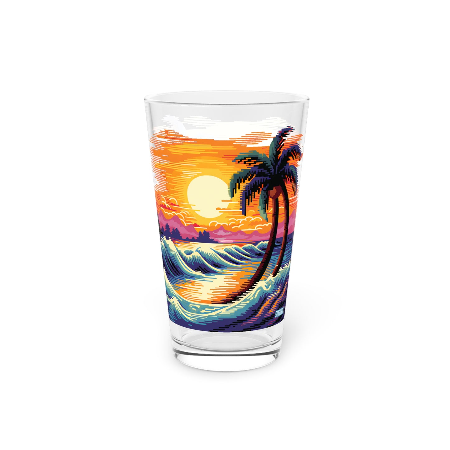 Wave Statue & Getting Barreled - 2 Designs on 1 Pint Glass, 16oz - Waves Design #049a #049b