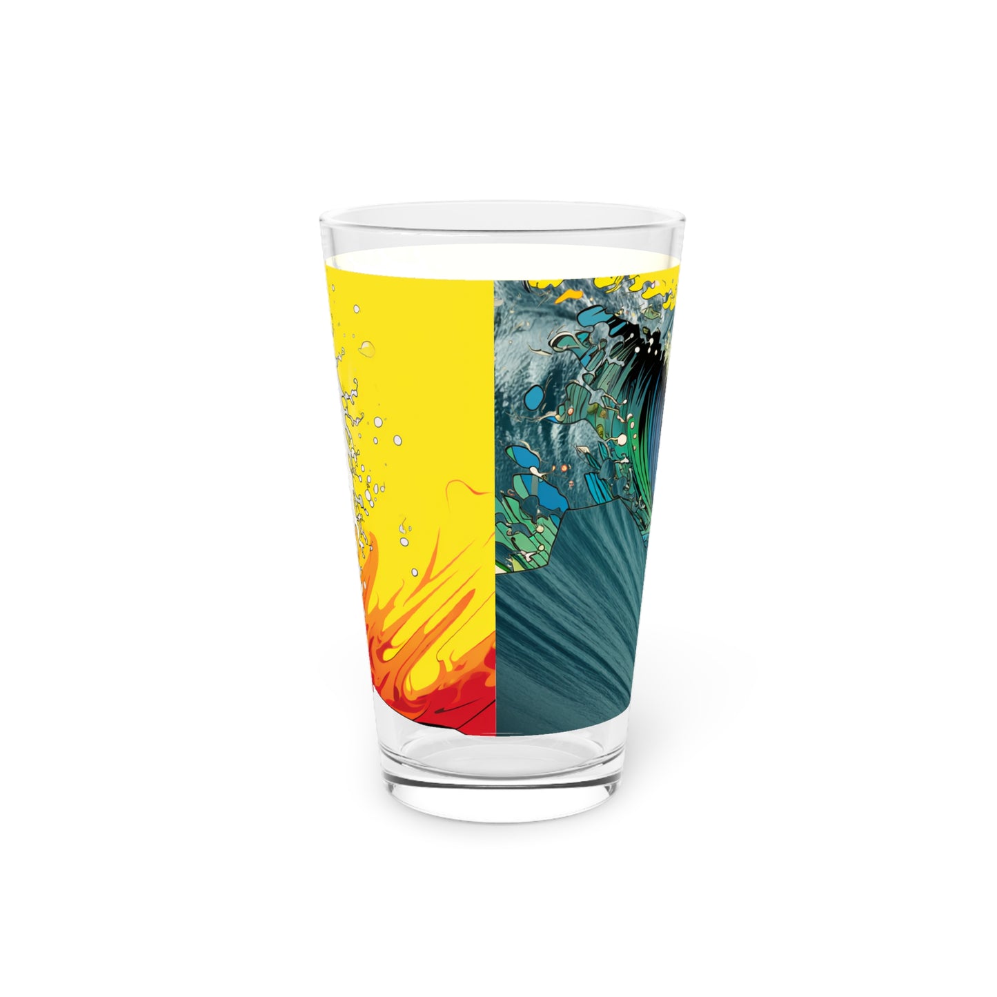 Pint Glass 16oz Mixed-Media Surfer Mid-Air Psychedelic Wave Art 063