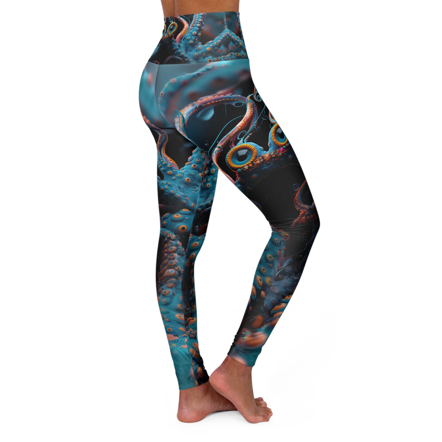 High Waisted Yoga Leggings (AOP) Turqoise Sea Creature 001