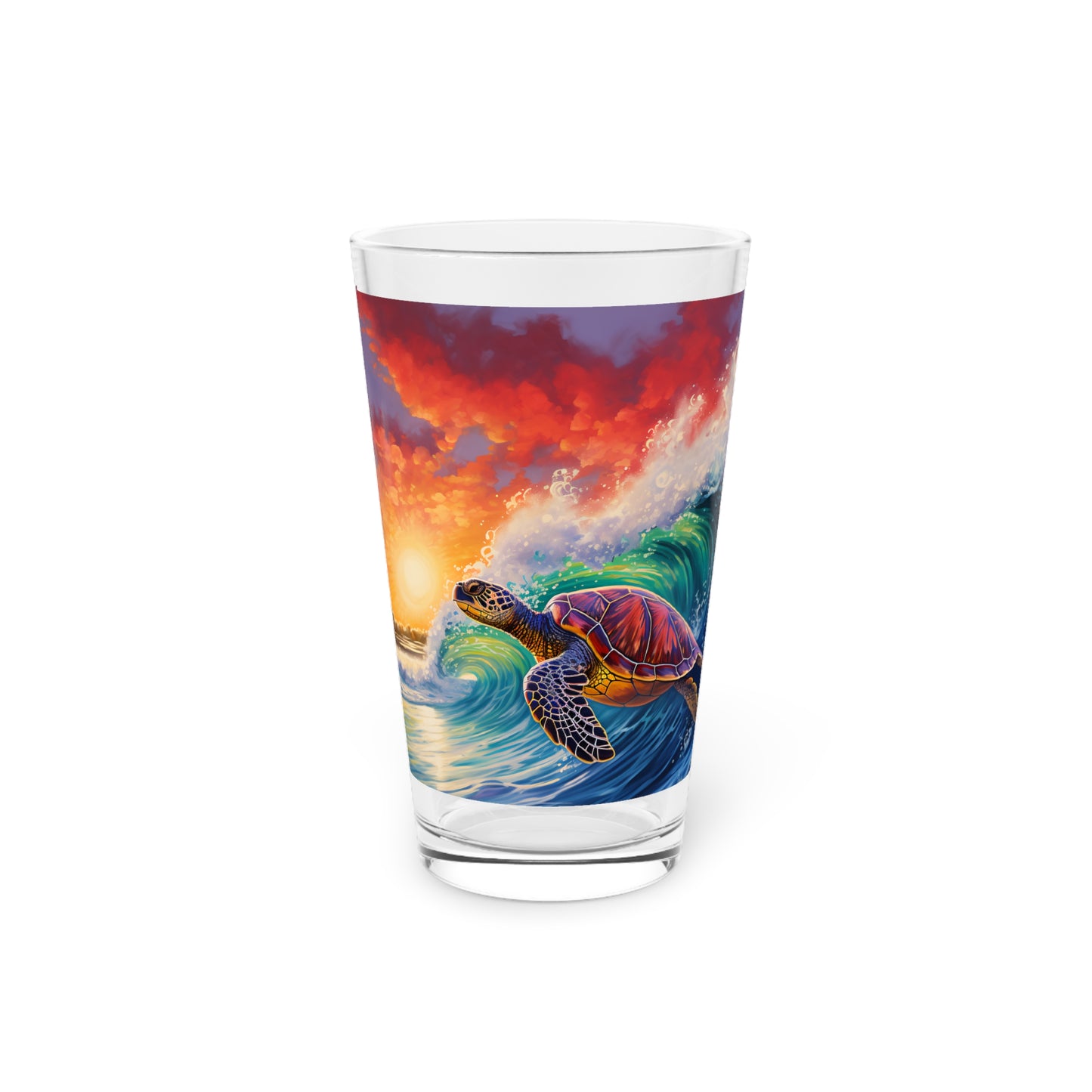 Pint Glass, 16oz Turtle Surfing Perfect Colorful Waves 029