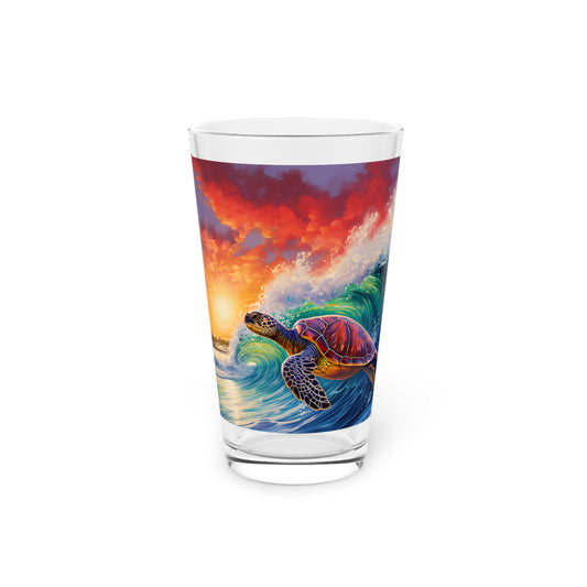 Pint Glass, 16oz Turtle Surfing Perfect Colorful Waves 029