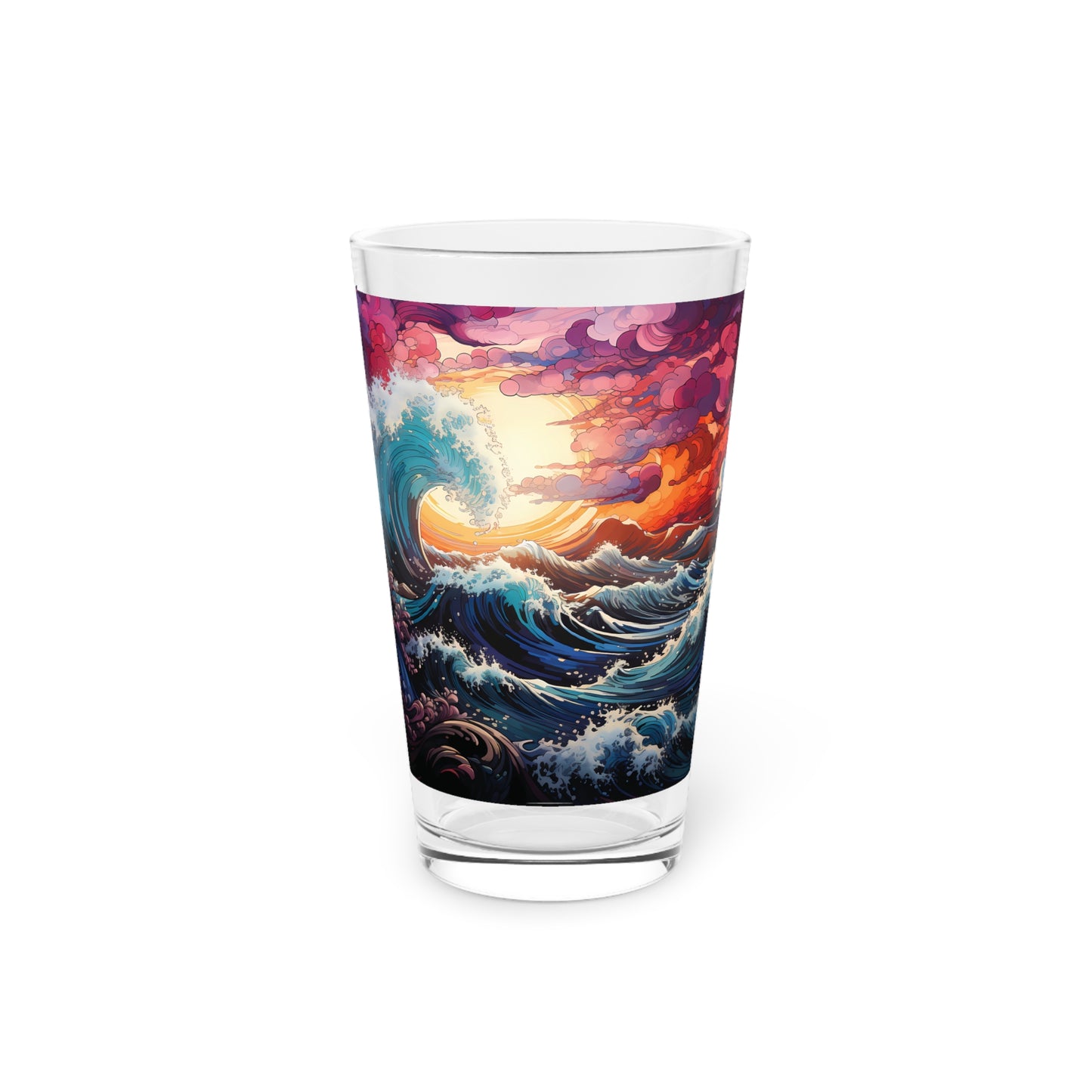 Captivating Waves in Every Sip: Stunning Ocean Wave - Colorful - Pint Glass, 16oz. Experience the beauty of the ocean in this vibrant pint glass, perfect for beach lovers and wave enthusiasts. #OceanMagic #ColorfulWaves #StashboxDesign