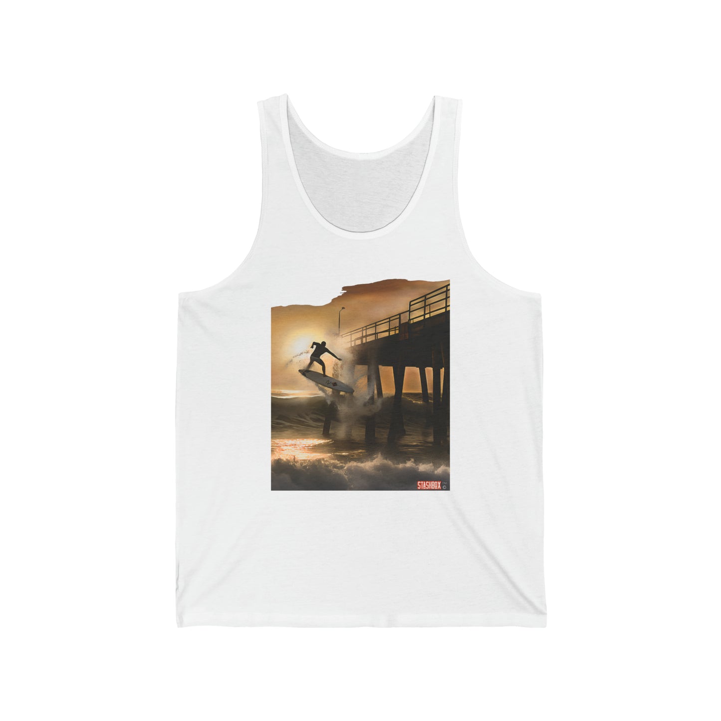 Unisex Jersey Tank Huntington Beach California Surfer Charging The Pier Wave 62