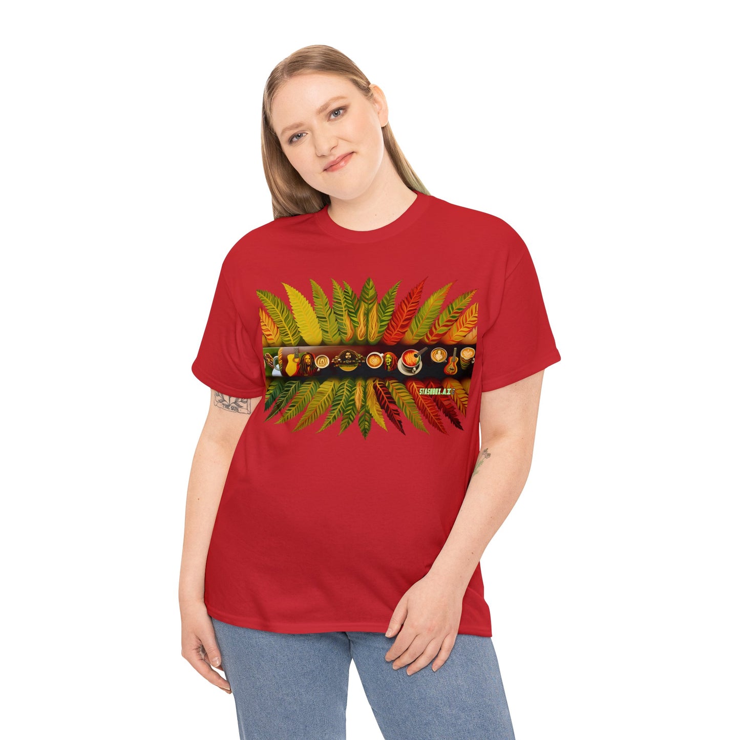 Unisex Adult Size Heavy Cotton Tshirt Reggae.Land Latte Art 001