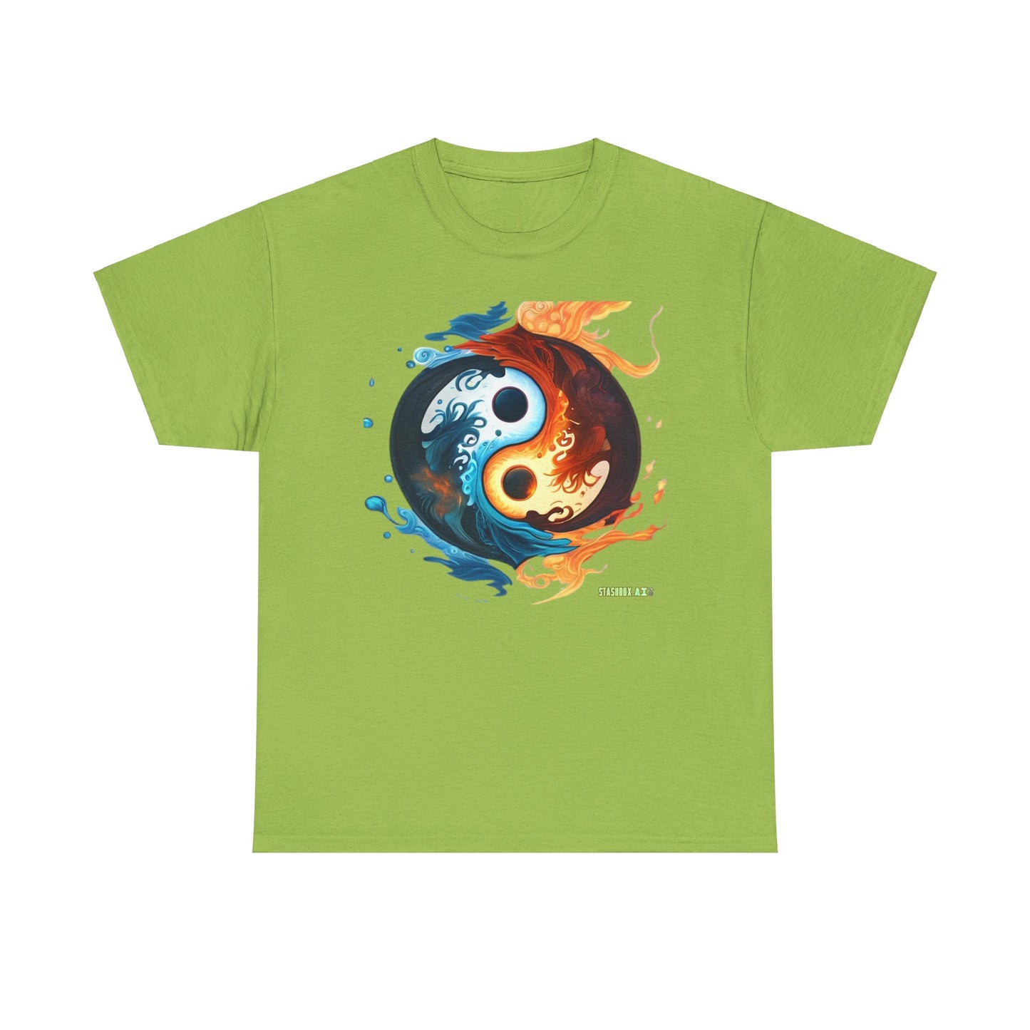 Unisex Heavy Cotton T-Shirt Colorful Yin Yang Symbol by Joel Lovett 001